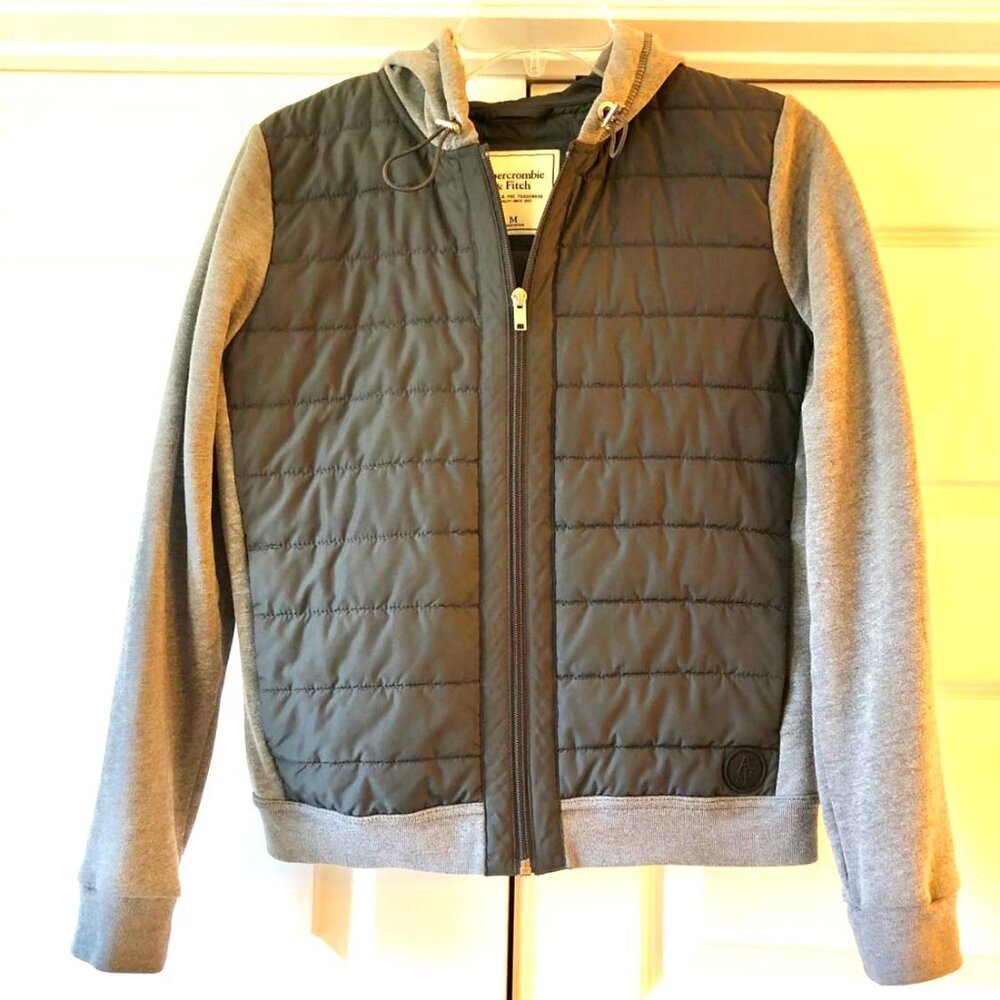 ABERCROMBIE & FITCH Hooded Jacket Puffer Vest w Fleece Sleeves 2 tone Grey M